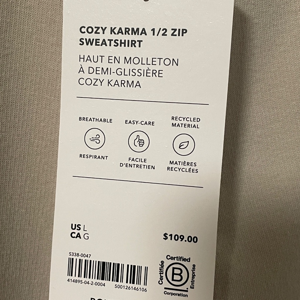 NWT Athleta Cozy Karma 1/2 zip Sweatshirt color Abalone size Large - Picture 8 of 9